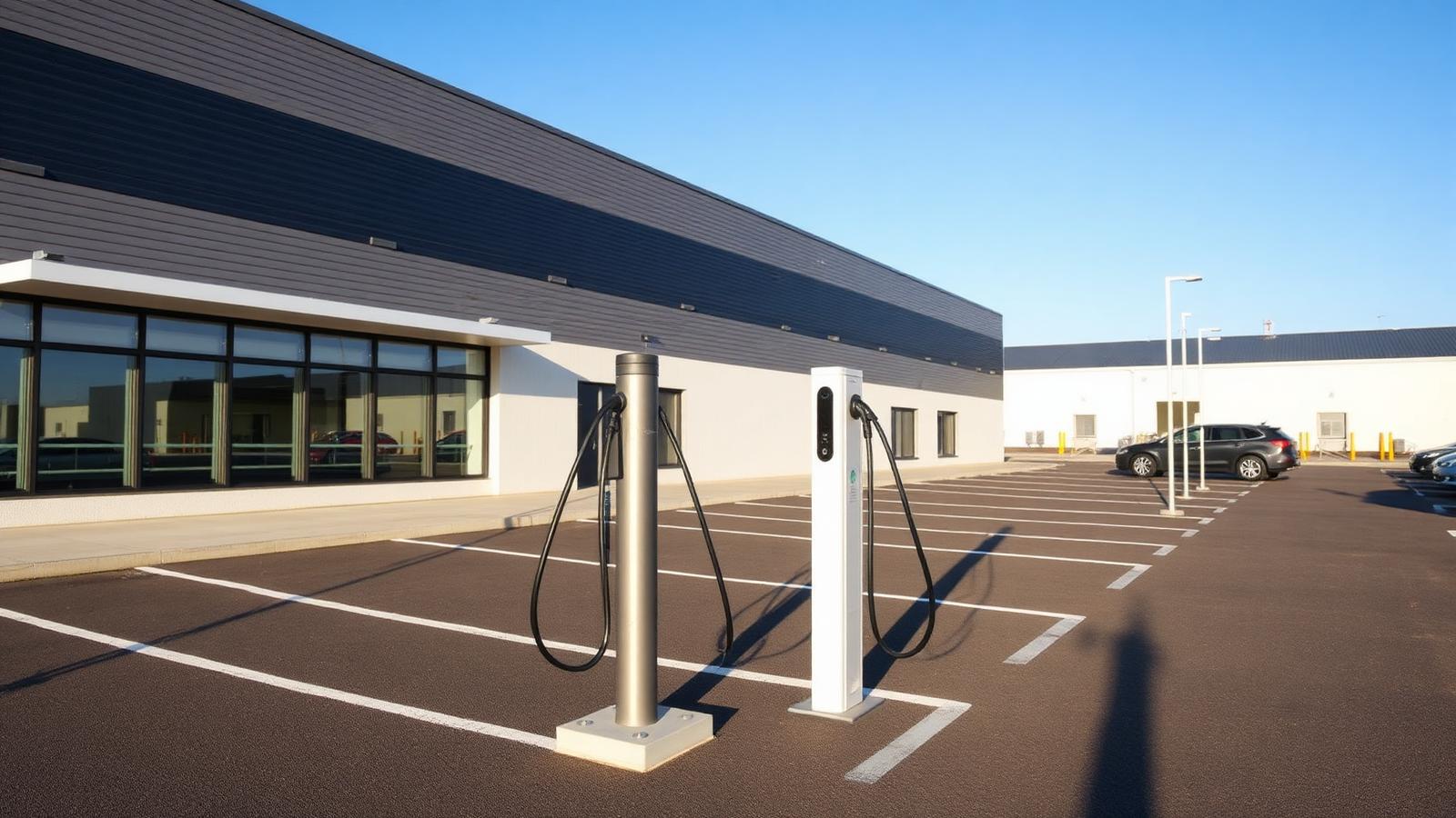 Laddstolpar för företag installerade på en kommersiell parkeringsplats